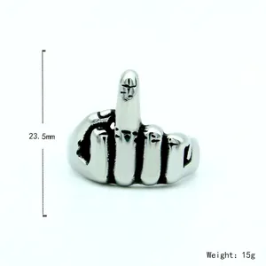 Punk style middle finger stainless steel ring for men with 23.5mm height and 15g weight