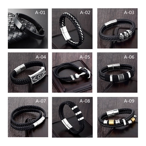 Men's Braided Genuine Leather Bracelet Stainless Steel Magnetic Clasp Punk Vintage Multilayer Jewelry For Daily Party
