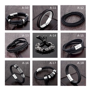 Men's braided leather bracelet collection with stainless steel magnetic clasps