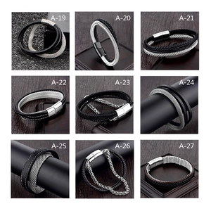 Men's braided leather bracelet set with magnetic clasps and stainless steel details