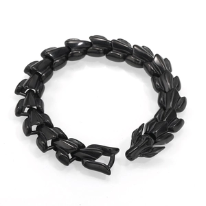 Polished black stainless steel dragon head bracelet with hip hop style dragon bone links
