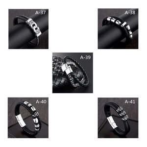 Men's retro punk braided leather bracelets with stainless steel skull and totem charms
