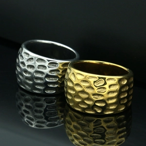 Minimalist Stainless Steel Rings For Men Wide Band Hammered Honeycomb Texture Geometric Fashion Casual Finger Jewelry