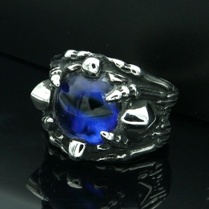 Anello artiglio di drago punk da uomo con finitura vintage e grande pietra blu