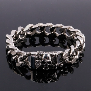Men Punk Titanium Steel Skull Bracelet Hip Hop Polished Cuban Link Chain Bracelet Heavy Metal Rock Gothic Men Jewelry Gift
