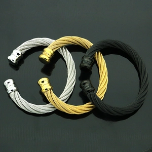 Pulseras de cable de acero trenzado para hombre en acabados plata, oro y negro