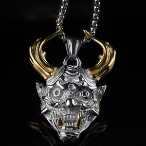 Silver and gold stainless steel Japanese Hannya demon mask pendant for men hip hop jewelry