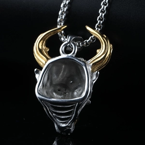 Hip hop devil mask skull pendant necklace in silver and gold stainless steel finish
