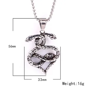 Punk style stainless steel double-headed snake pendant heart shape necklace with dimensions