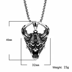 Vintage stainless steel demon pendant necklace for men with 45mm by 32mm dimensions