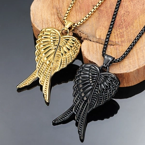 Stainless Steel Angel Wing Feather Heart Pendant Necklace For Men Women Trendy Gothic Personality Hip Hop Jewelry Necklace