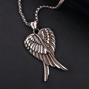 Polished stainless steel angel wings heart pendant necklace for men and women