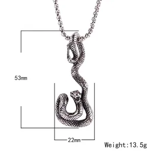 Pendentif serpent rétro en acier inoxydable avec écailles sur chaîne vénitienne