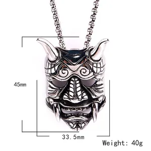 Pendentif masque Oni style punk rétro en acier titane pour hommes avec dimensions précises