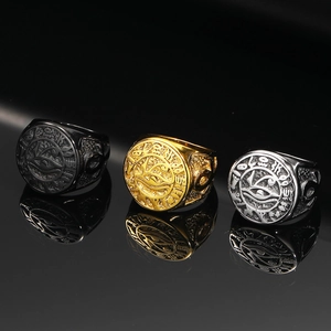 Ancient Egyptian Eye Of Horus Titanium Steel Ring Vintage Punk Gothic Hieroglyphic Sigil Signet Jewelry For Men Women