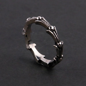 Retro Gothic Stainless Steel Cross Flower Ring For Men Women Personalized Punk Thorn Beads Distressed Band Fashion Jewelry