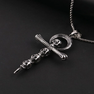 Gothic Edelstahl Totenkopf Ankh Kreuz Anhänger Halskette Retro Hip Hop Punk Schmuck Für Damen Herren Silber Halskette