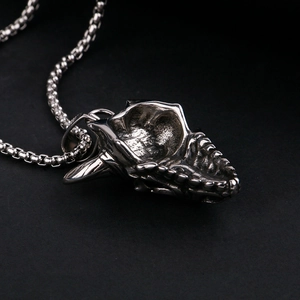 Vintage roestvrijstalen drakenschedel hanger ketting met robuuste zilveren afwerking