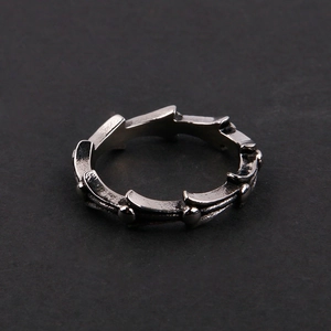Retro punk style stainless steel ring with sphere motifs and oxidized silver finish
