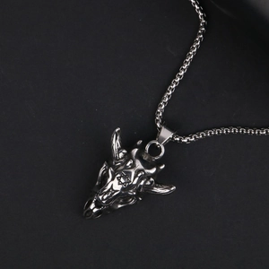 Vintage roestvrijstalen ketting met een punk geitenschedel hanger en hexagram ster