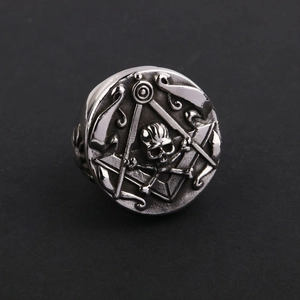 Anillo de sello vintage para hombre en acero inoxidable con calavera masónica estilo punk