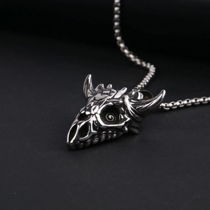 Gotische roestvrijstalen geit schedel hanger ketting met hexagram op zwarte achtergrond