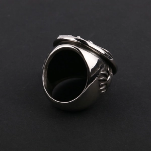 Anillo masónico vintage de acero inoxidable para hombre con relieve de flores y cruz