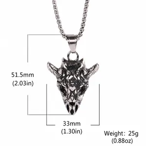 Herren Vintage Edelstahl Totenkopf Anhänger Halskette mit Hexagramm, Größe 51,5x33mm