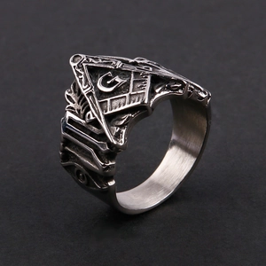 Retro Titanium Steel Freemasonry Ring For Men Hip Hop Masonic Symbol All Seeing Eye Polished Punk Band Ring Jewelry Gift