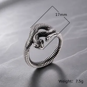 Vintage stainless steel snake ring with realistic scales, 17mm diameter and 7.5g weight