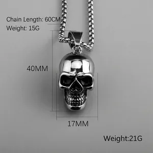 Collana da uomo con pendente a teschio in acciaio inossidabile e catena da 60 cm