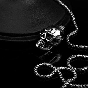 Collana con ciondolo teschio punk in acciaio inossidabile argento con catena box da uomo