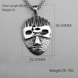 Hip hop clown mask pendant necklace in stainless steel with textured African mask design