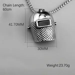 Polished welding helmet pendant necklace in stainless steel with 60cm box chain for men
