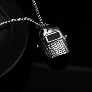 Stainless Steel Welding Helmet Mask Pendant Necklace Industrial Hip Hop Mesh Pattern Chain Jewelry For Men Boys Cool Gift