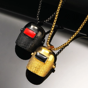 Hip hop industrial punk welding mask pendants in black and gold on round box chain
