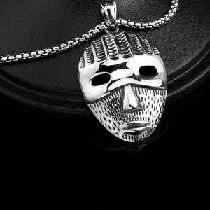 Hip hop style silver tribal clown mask pendant necklace with square box chain