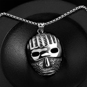Gothic clown mask pendant necklace for men with silver box chain and hollow eyes
