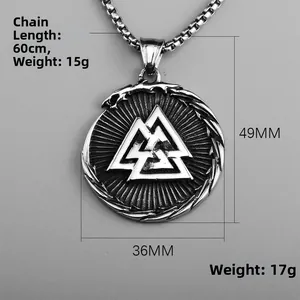Collana con ciondolo Valknut vichingo norreno in acciaio inossidabile retrò e Ouroboros