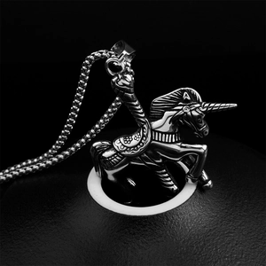 Punk style stainless steel unicorn pendant necklace for men in vintage silver finish