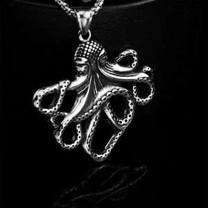 Retro Stainless Steel Octopus Pendant Necklace For Men Punk Gothic Animal Squid Charm Jewelry Silver Tone Box Chain Necklace