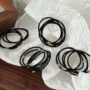 High Elasticity Black Hair Ties With Gold Metal Connector Minimalist Hair Bands Scrunchies For Women Girls Daily Styling