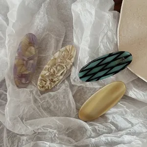 French Style Oval Acetate Hair Clip Handmade Marble Geometric Duckbill Hairpins For Women Minimalist Fashion Accessories