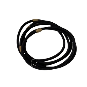 5-piece set of slim black elastic hair ties with minimalist matte gold metal connectors