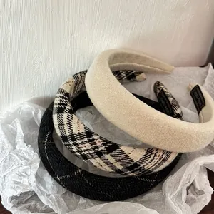 Retro Plaid Padded Headband Fabric Wide Border Sponge Hair Hoop High Skull Top Style Hair Accessories For Women