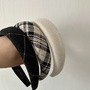 Vintage checkered and beige sponge padded headbands for women with high cranial top design