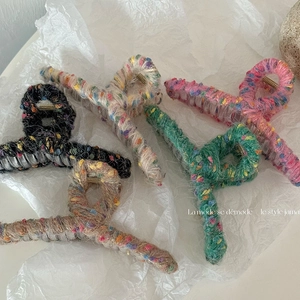 Molla per Capelli Grande da Donna Avvolta in Filato di Lana Macchiettato Stile Coreano Pinza Colorata Accessori Capelli