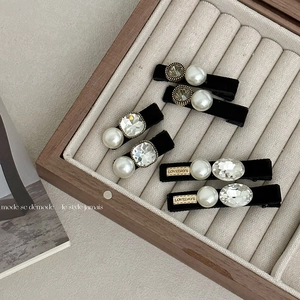 Pinces à Cheveux en Velours Noir Vintage Français Avec Fausse Künstliche Perle Strass Élégante Pince Bec de Canard Accessoires Cheveux Femmes