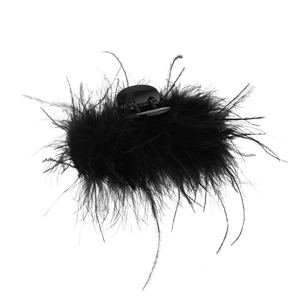 Elegant black ostrich feather hair claw clip for women with fluffy plush styling