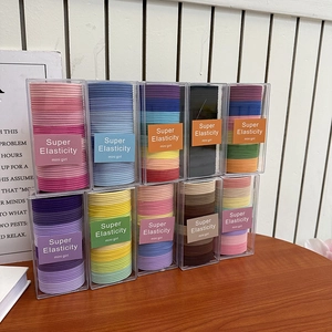 Colorful high elasticity hair ties set in clear boxes with vibrant candy gradient shades